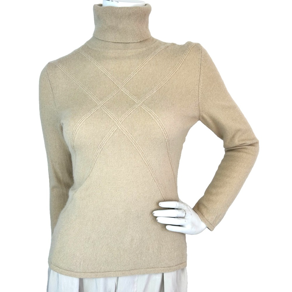 Nordstrom Classiques Entier Tan Cashmere Turtleneck Sweater SP Minimalist Office